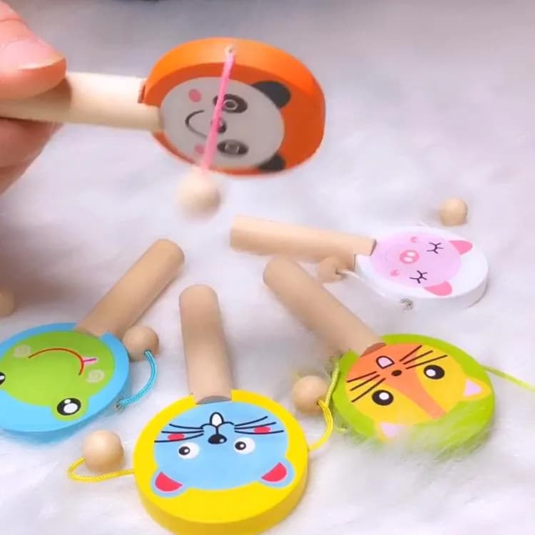 Wooden Cartoon Animal Rattle Drum