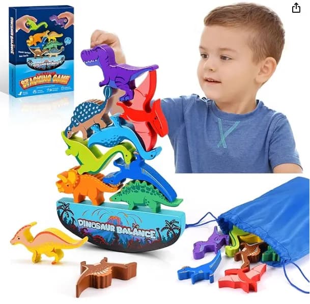 Wooden Dinosaur Balance Stacking Game