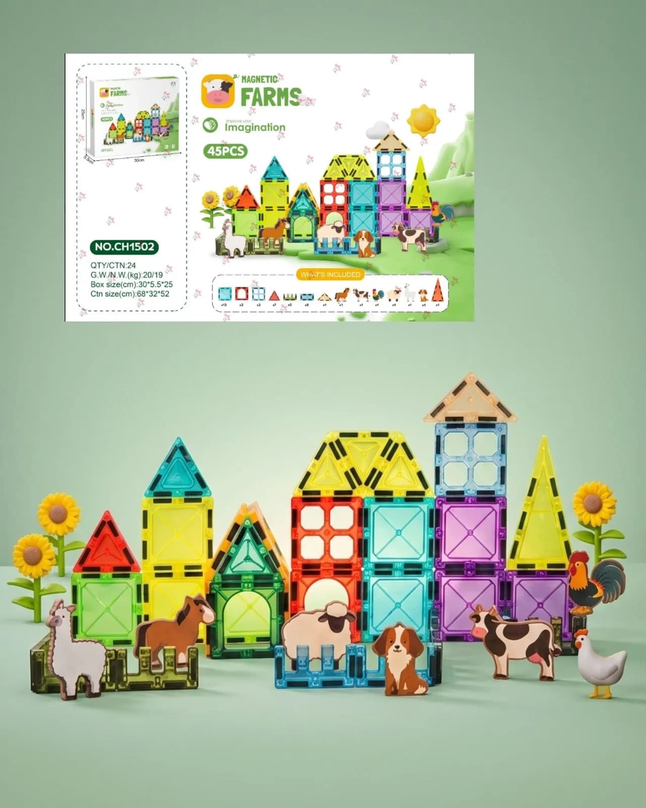Magnetic Building Tiles – Farm Animals (45 Pcs) — image 4 of 5