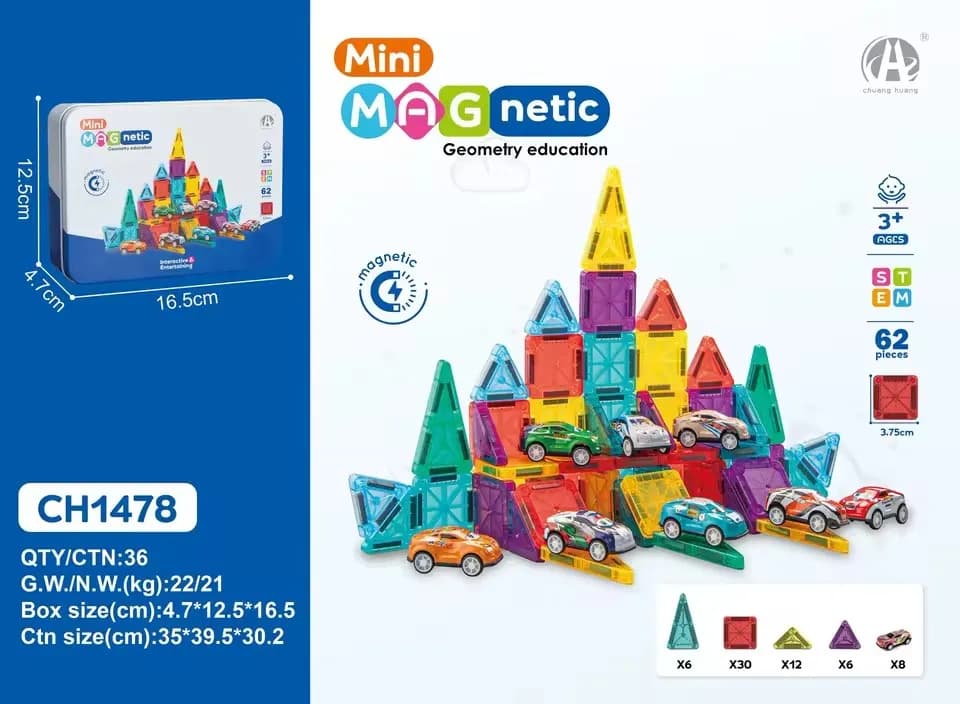 Mini Magnetic Building Tiles Set (Portable Tin Box)